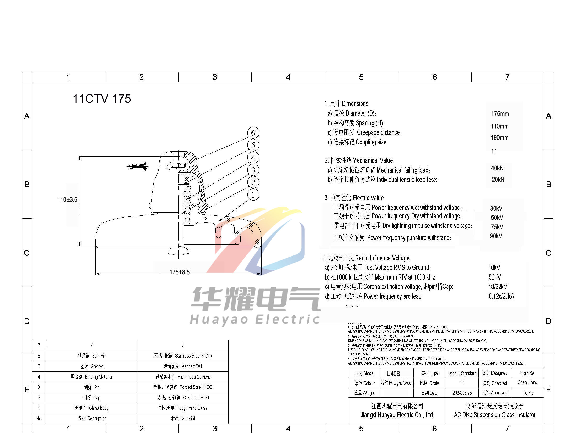40kN standard disc suspension glass insulator CTV175.png